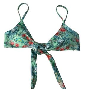 Victorias Secret Womens Large Bikini Top Mint Green Floral Butterfly Tie Front